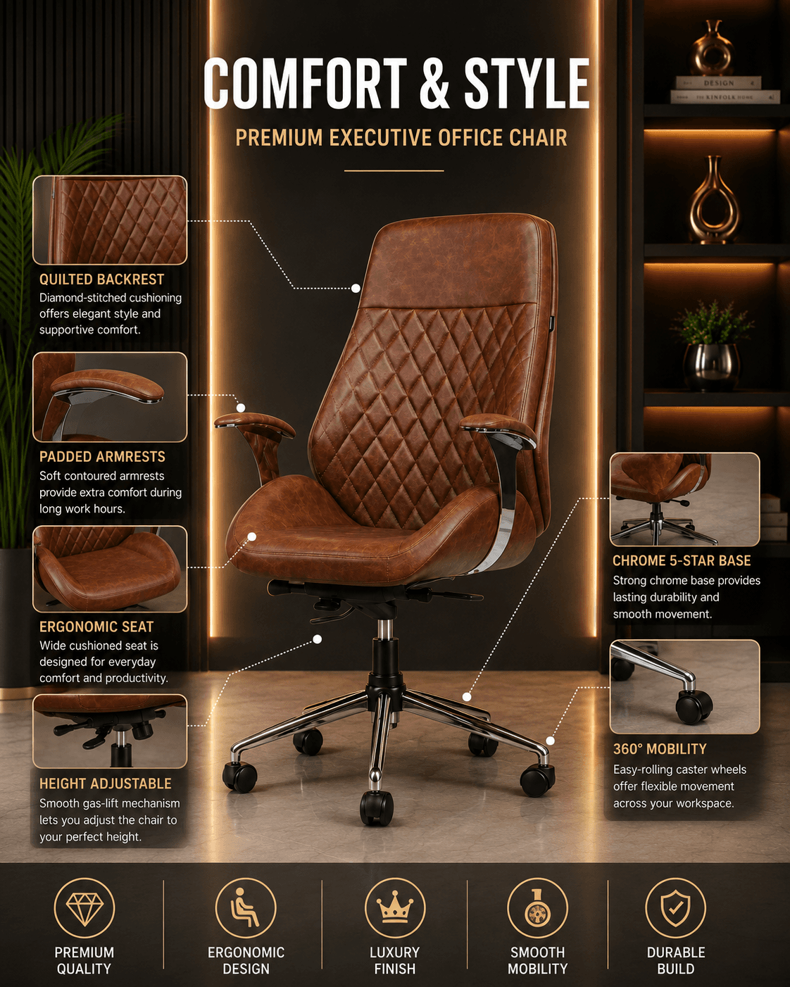 Classic Brown Leather Executive Chair 2