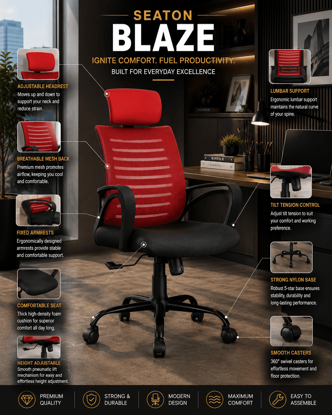 Crimson Red Mesh Chair 2